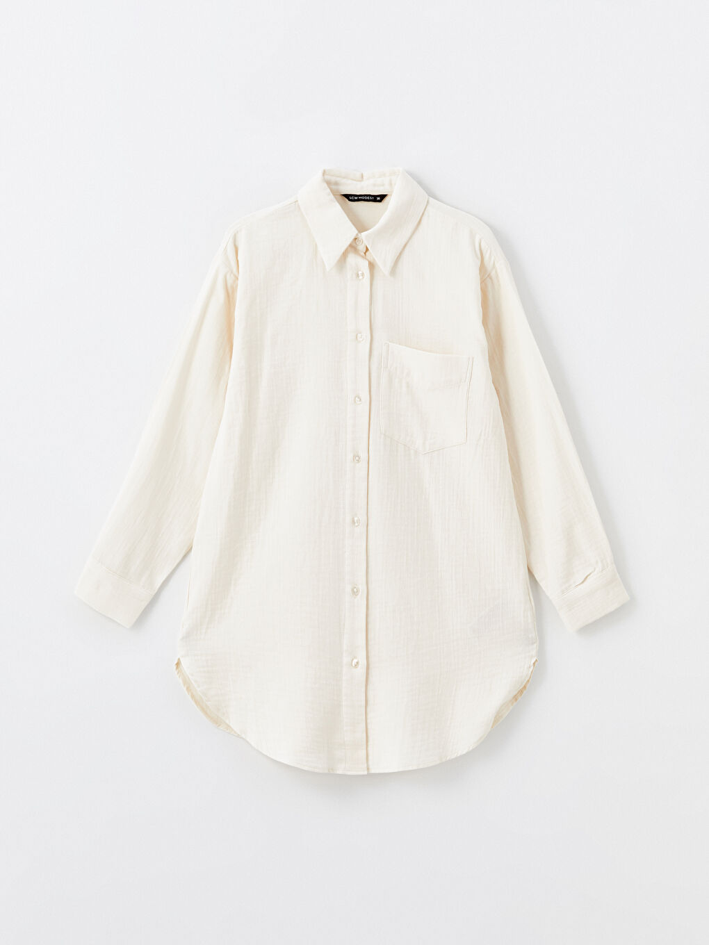 Ekru Düz Müslin Kadın Gömlek Tunik-3