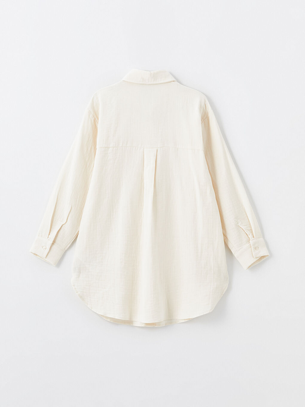 Ekru Düz Müslin Kadın Gömlek Tunik-4
