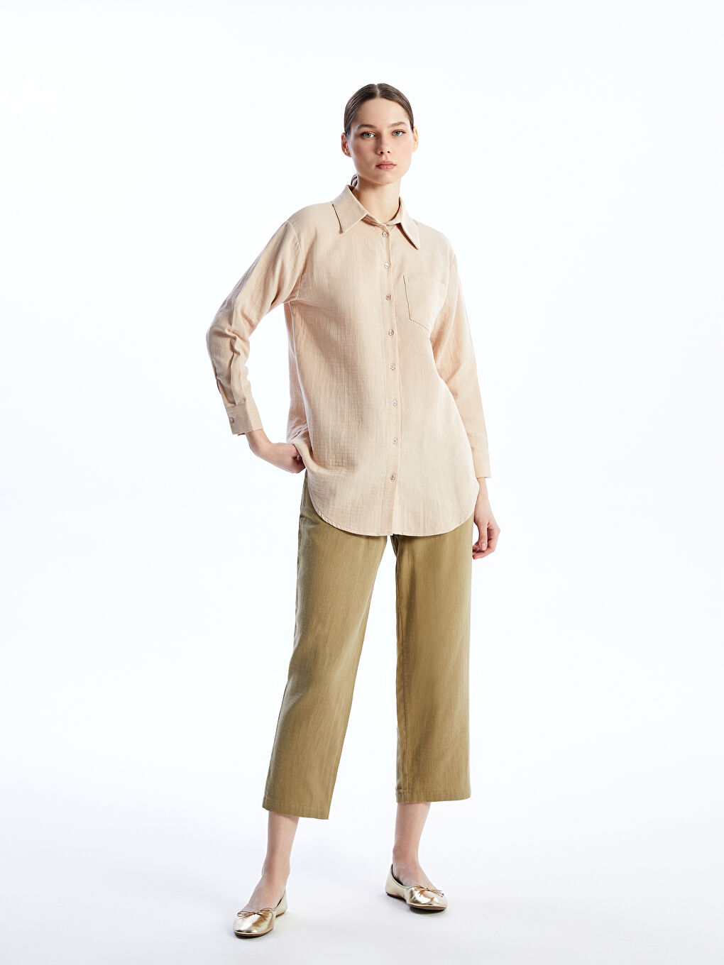 Plain Muslin Women's Shirt Tunic -S4AQ10Z8-QW4