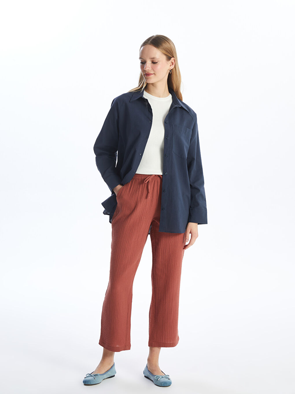 Elasticated Waist Relaxed Fit Women's Trousers-1