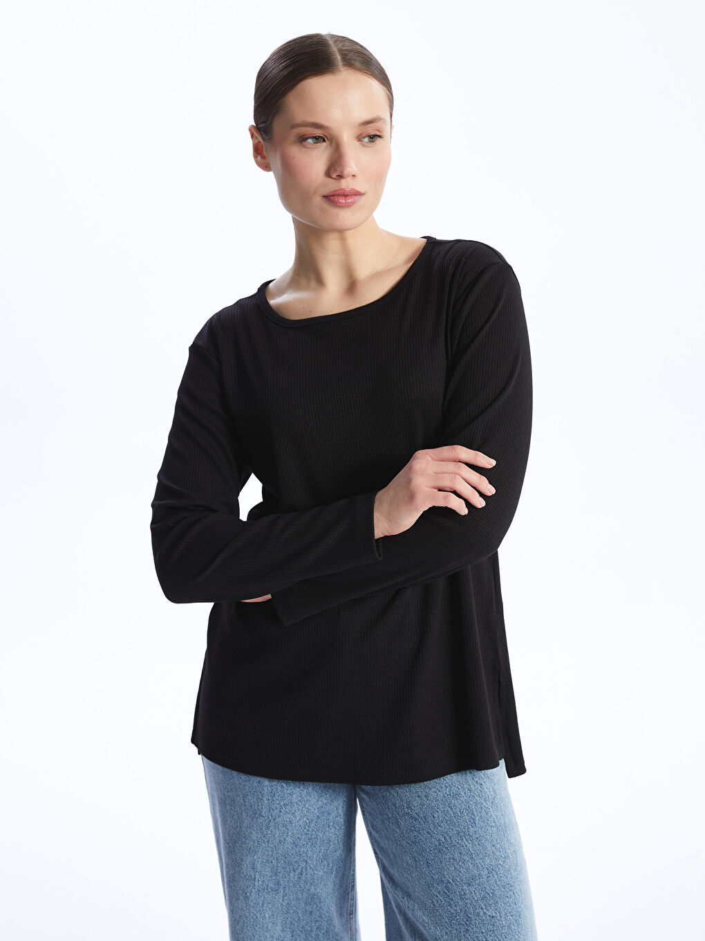 Crew Neck Plain Long Sleeve Women's T-Shirt -S4AQ26Z8-CVL