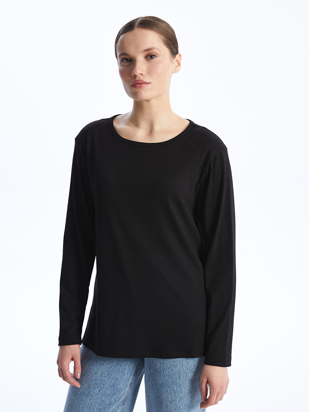 Crew Neck Plain Long Sleeve Women's T-Shirt -S4AQ26Z8-CVL