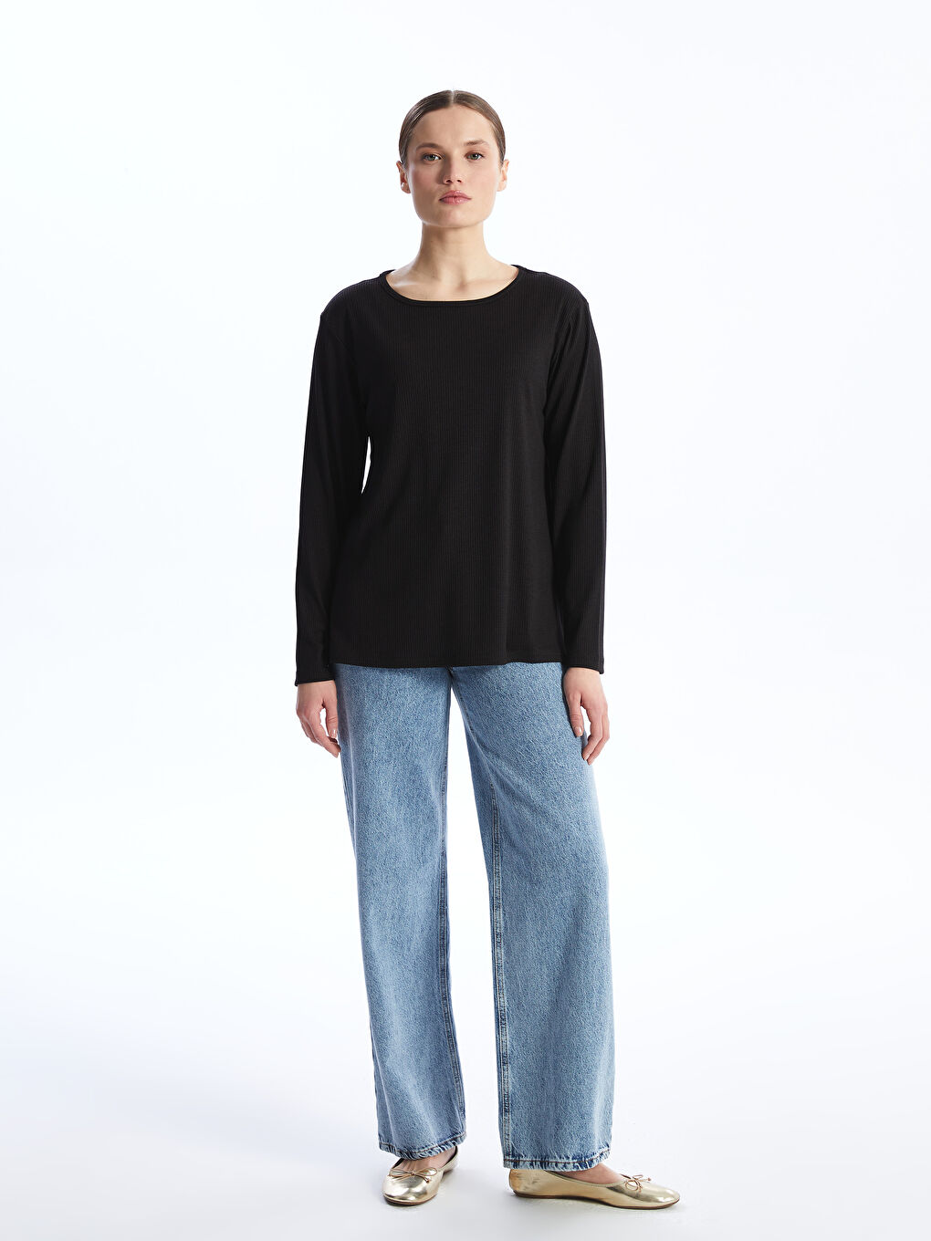 Crew Neck Plain Long Sleeve Women's T-Shirt -S4AQ26Z8-CVL