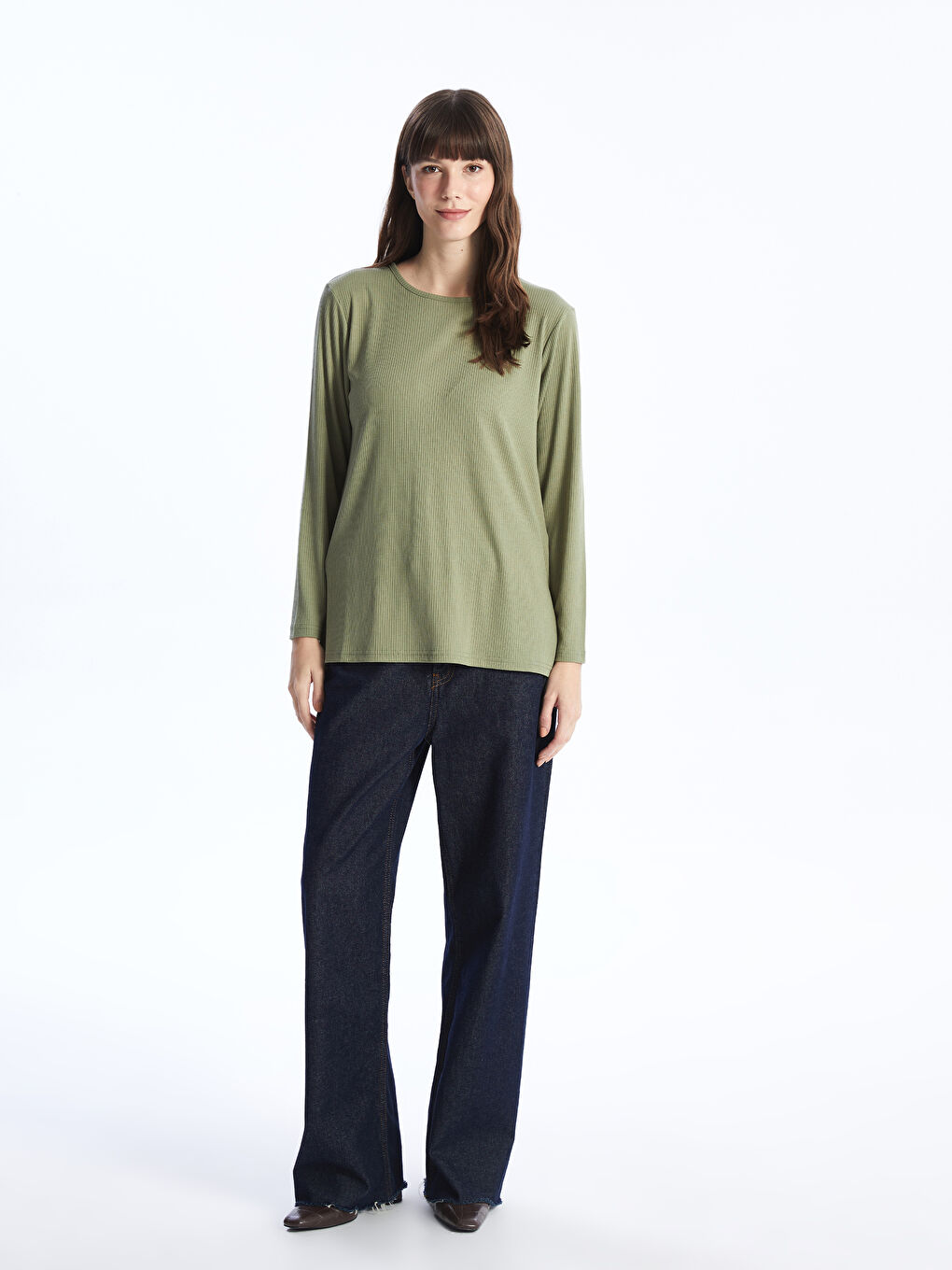 تيشيرت كم طويل سادة بياقة دائرية للسيدات-2