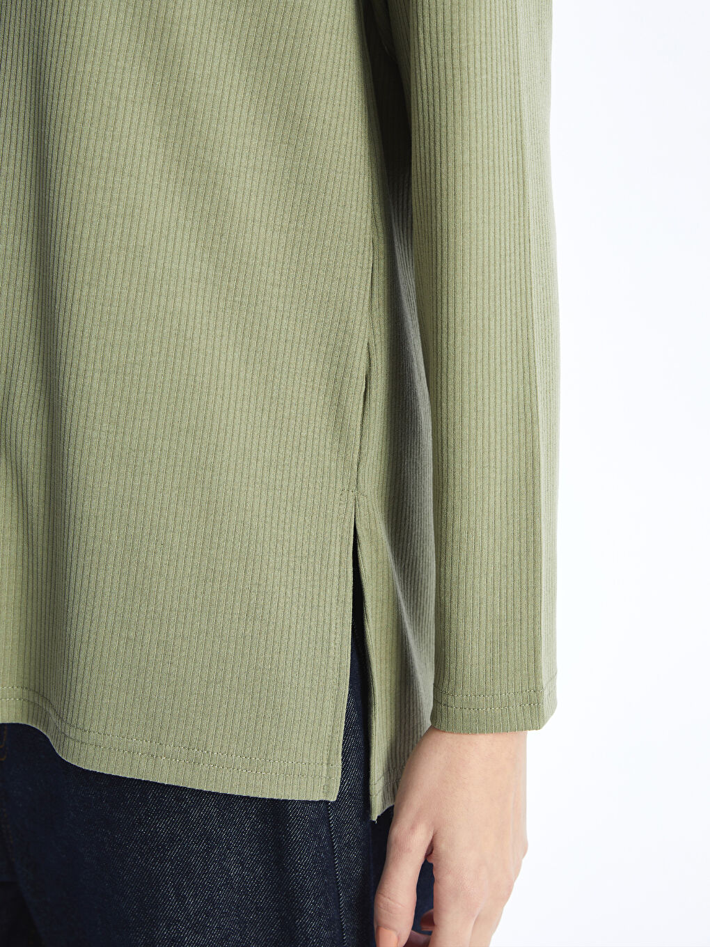 تيشيرت كم طويل سادة بياقة دائرية للسيدات-3