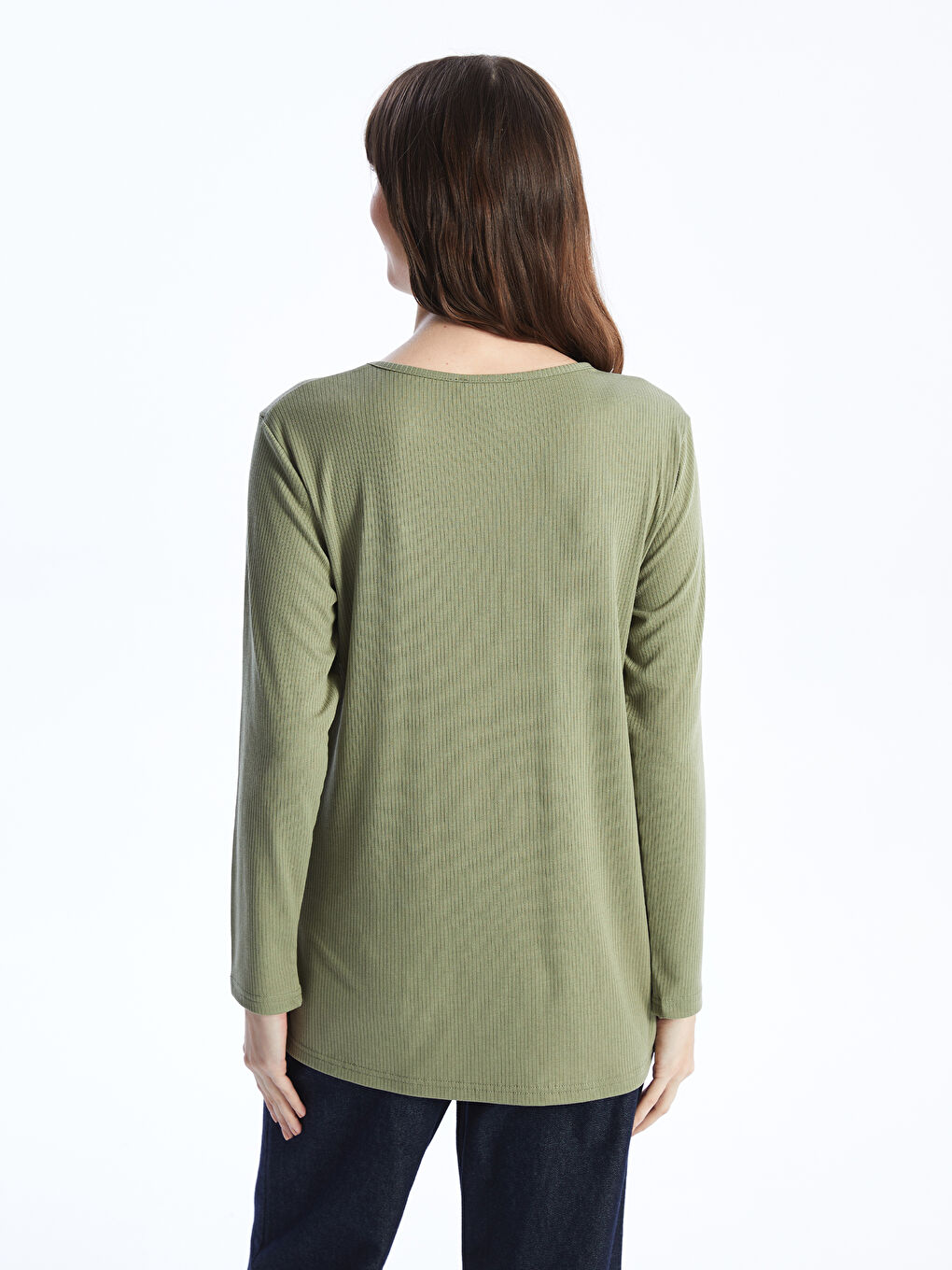 تيشيرت كم طويل سادة بياقة دائرية للسيدات-4