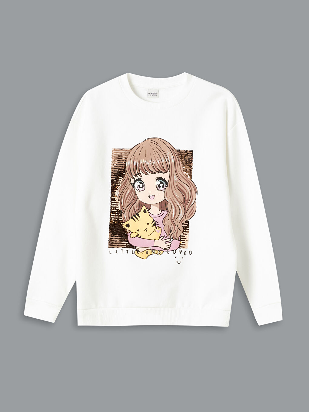 Қыздарға арналған ұзын жеңді дөңгелек жағалы принтті кестеленген свитшот-1