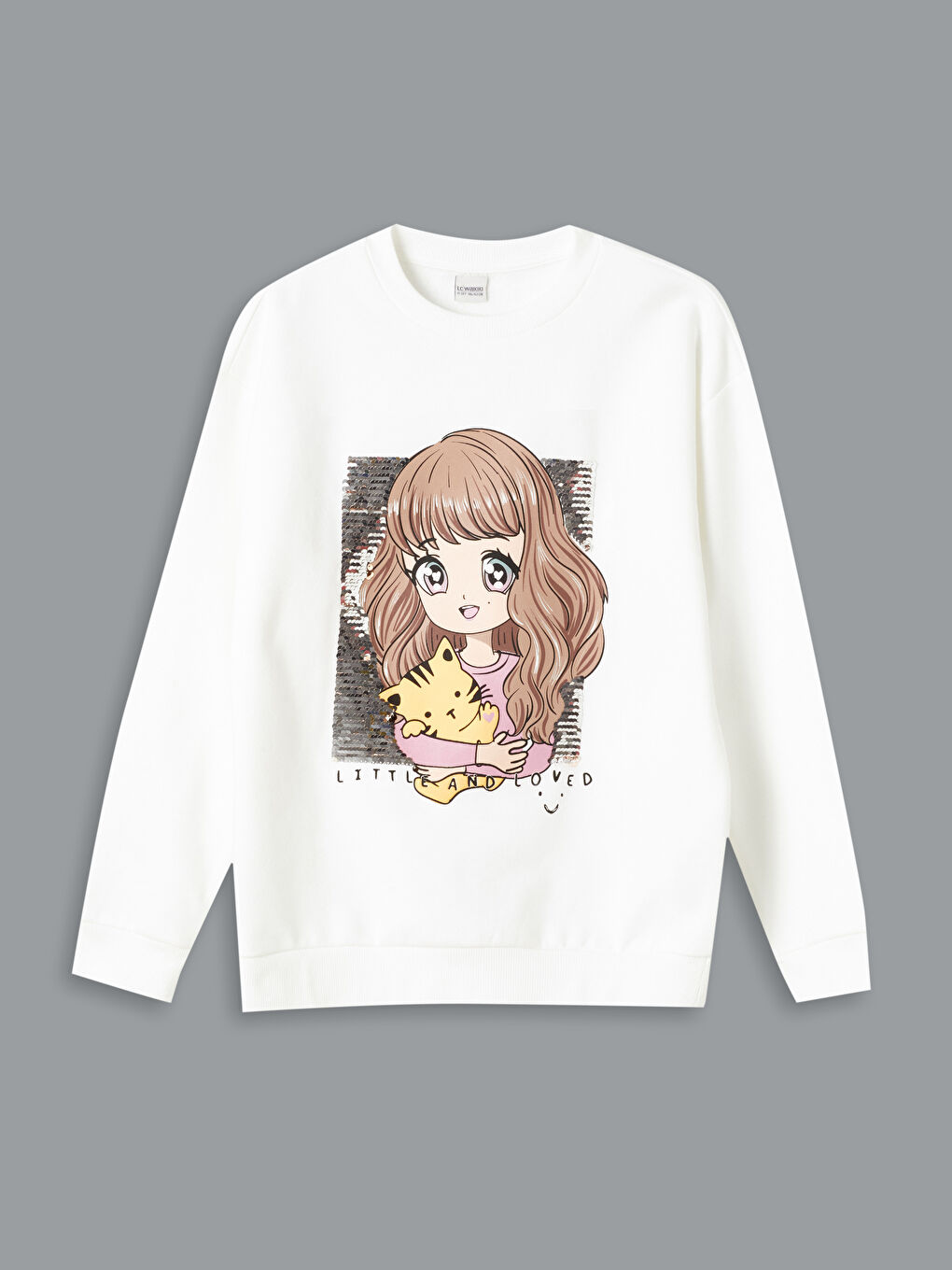 Қыздарға арналған ұзын жеңді дөңгелек жағалы принтті кестеленген свитшот-2