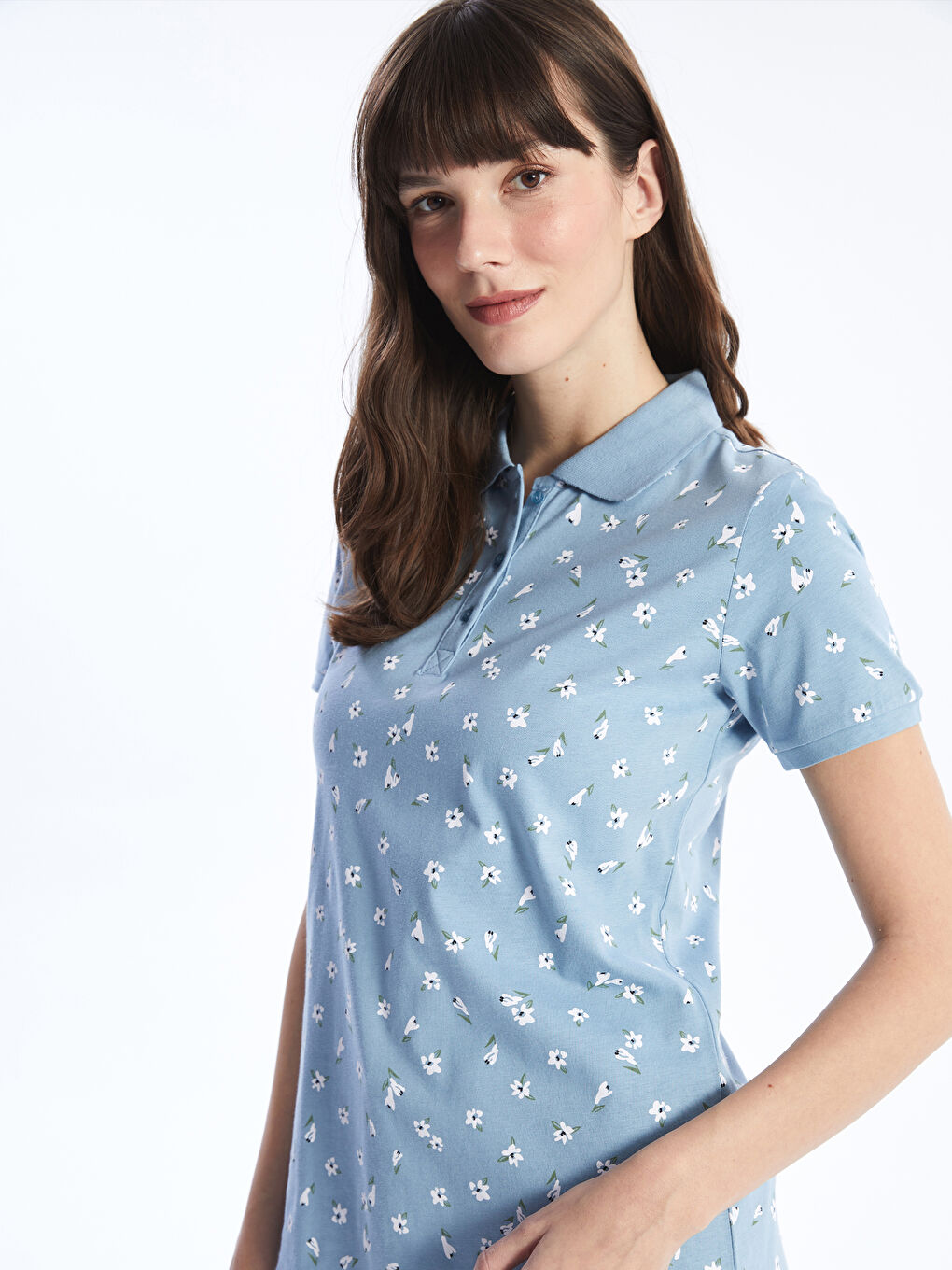 Polo Neck Patterned Short Sleeve Women's T-Shirt -S4AQ33Z8-LQS