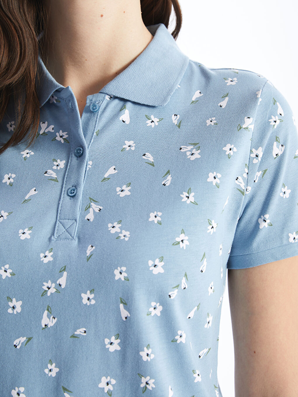 Polo Neck Patterned Short Sleeve Women's T-Shirt -S4AQ33Z8-LQS
