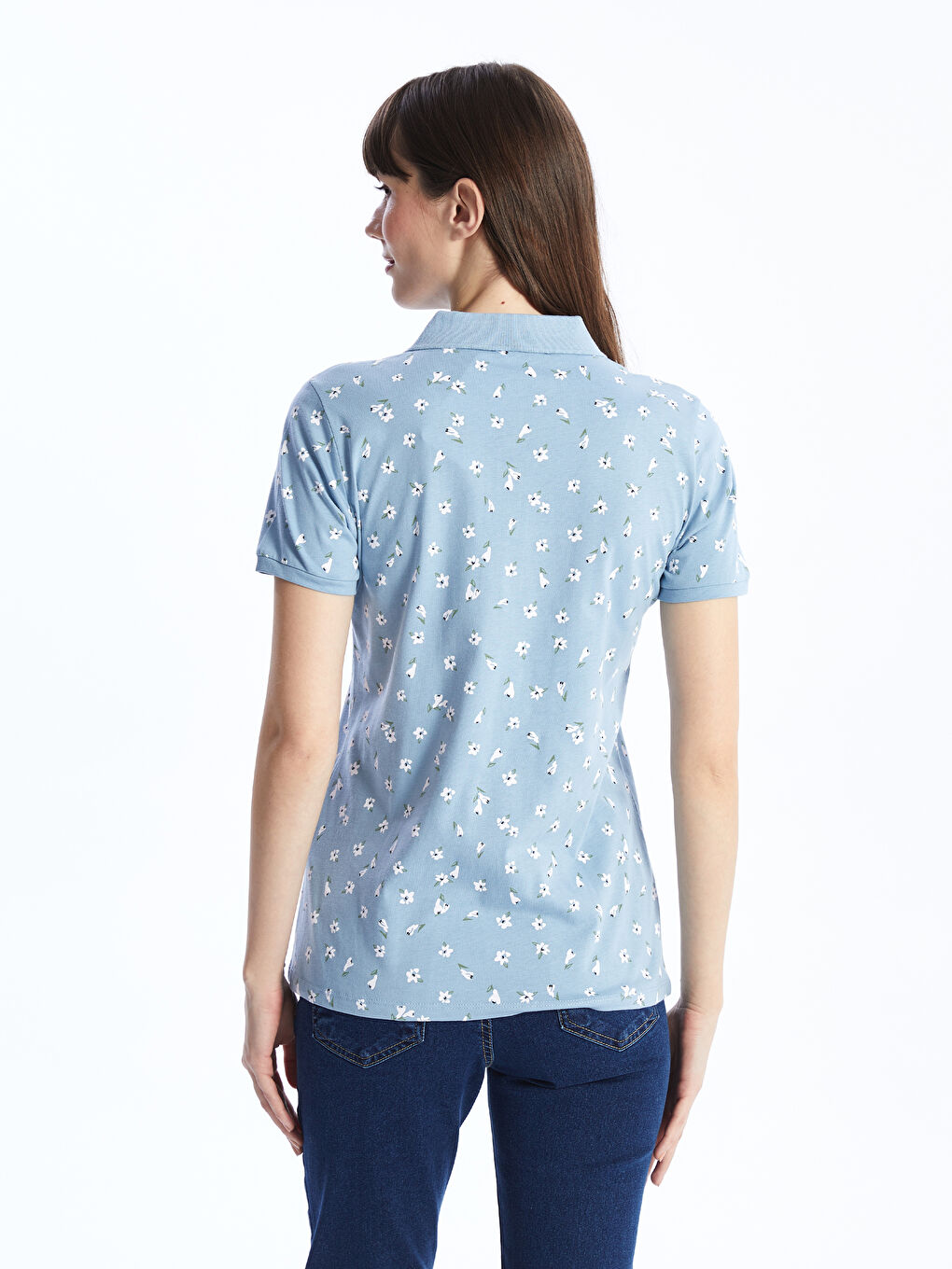 Polo Neck Patterned Short Sleeve Women's T-Shirt -S4AQ33Z8-LQS