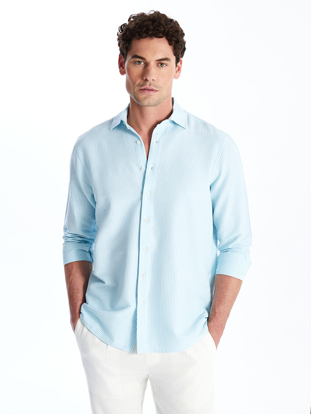 Regular Fit Long Sleeve Striped Men's Shirt -S4AQ36Z8-VH9