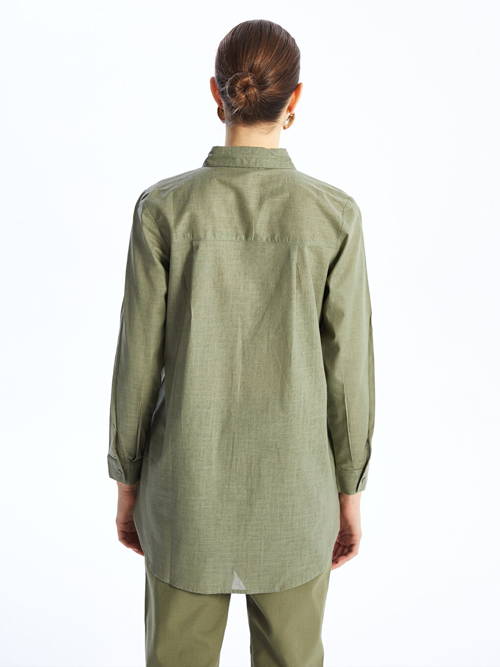 قميص تونيك للسيدات كم طويل سادة-4