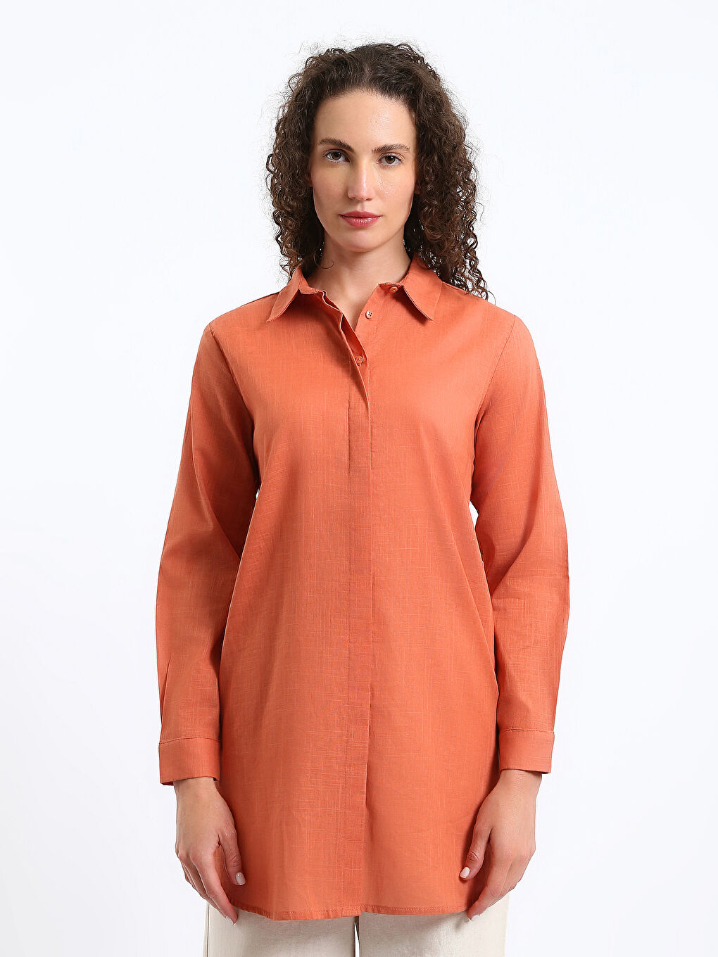 Tunique Chemise Unie à Manches Longues pour Femmes-1