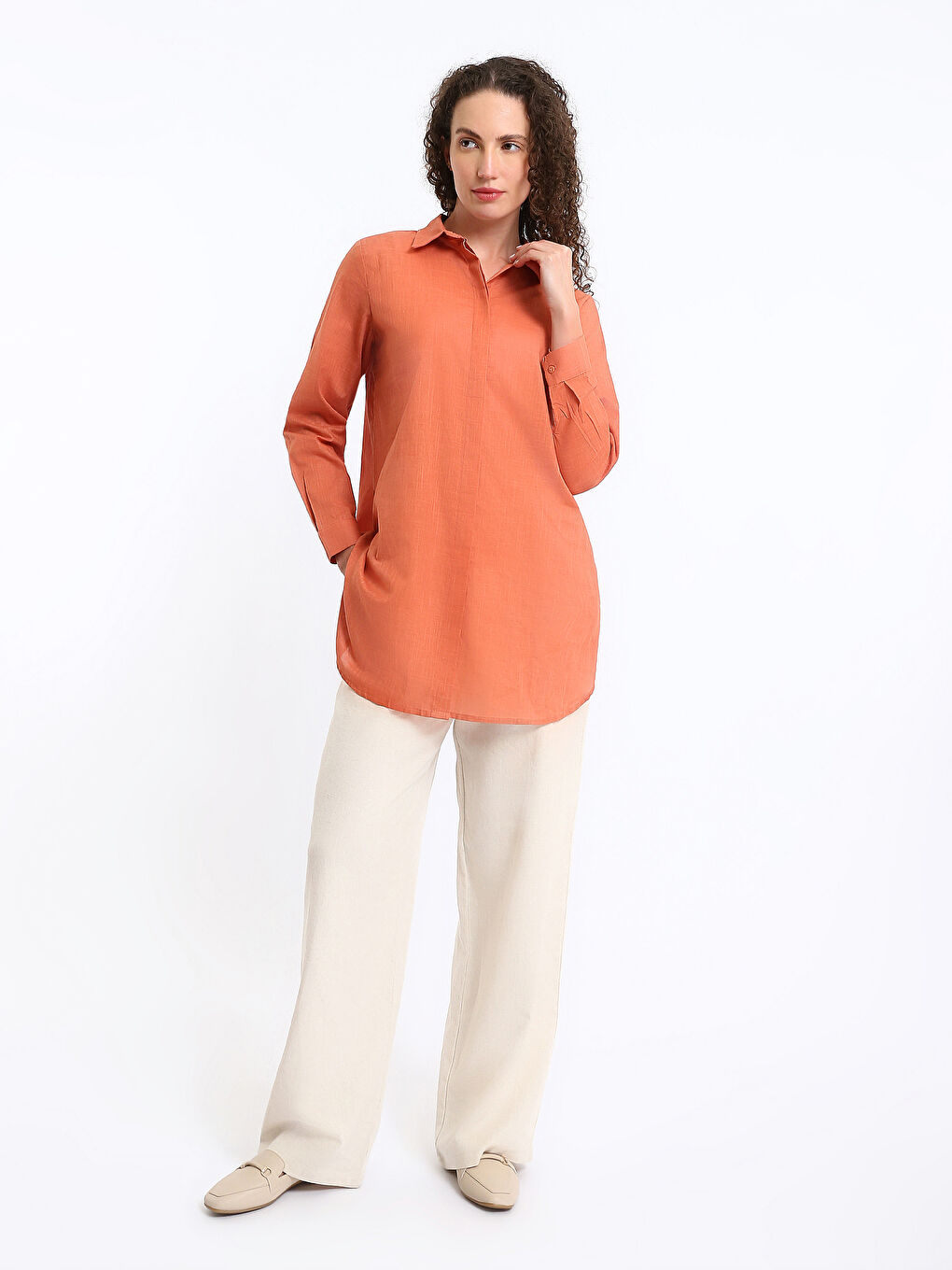 Tunique Chemise Unie à Manches Longues pour Femmes-2