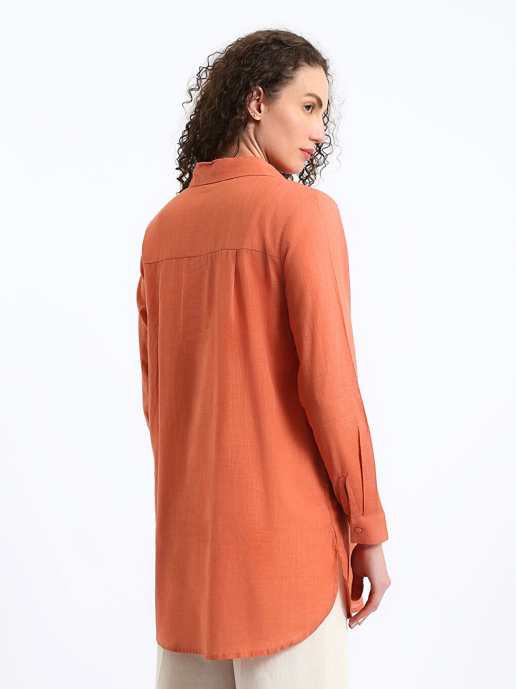 Tunique Chemise Unie à Manches Longues pour Femmes-8