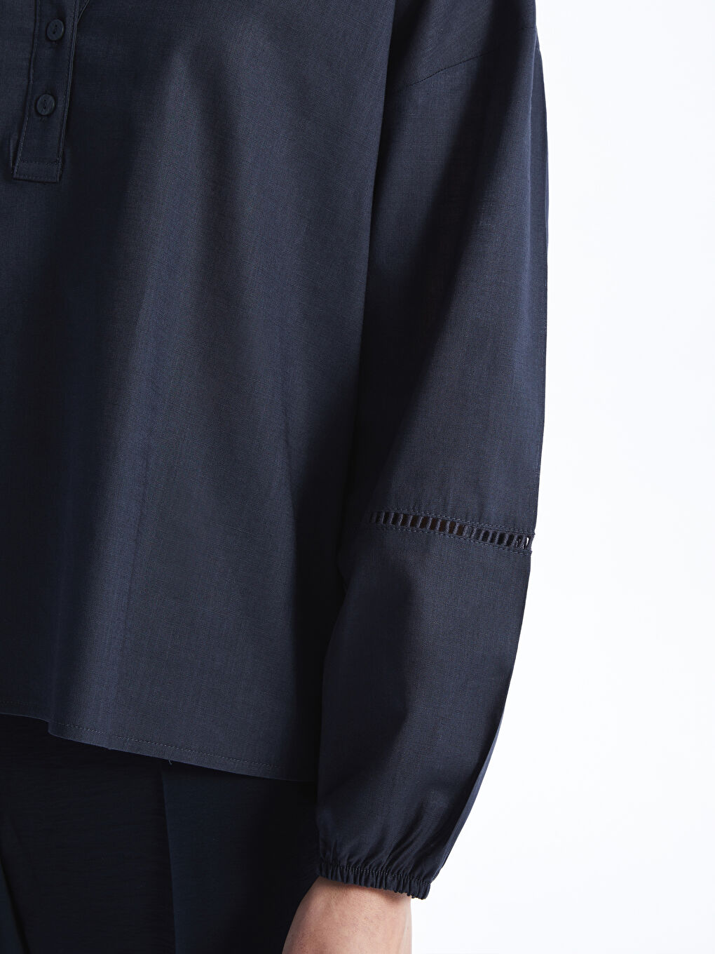 Notch Neck Plain Long Sleeve Oversize Women's Blouse-3