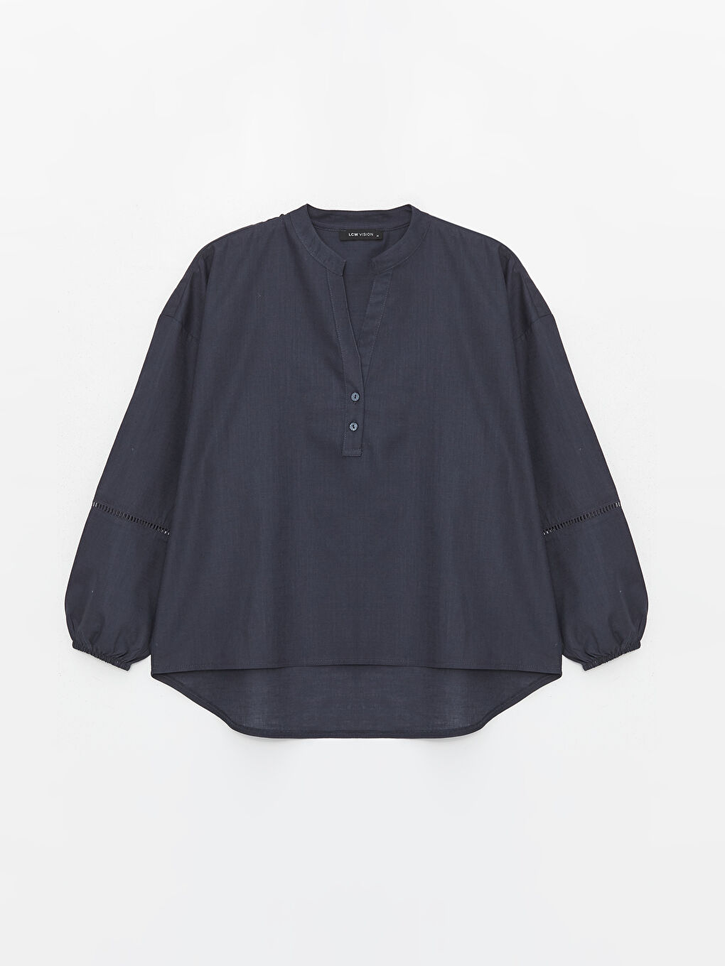 Notch Neck Plain Long Sleeve Oversize Women's Blouse-5