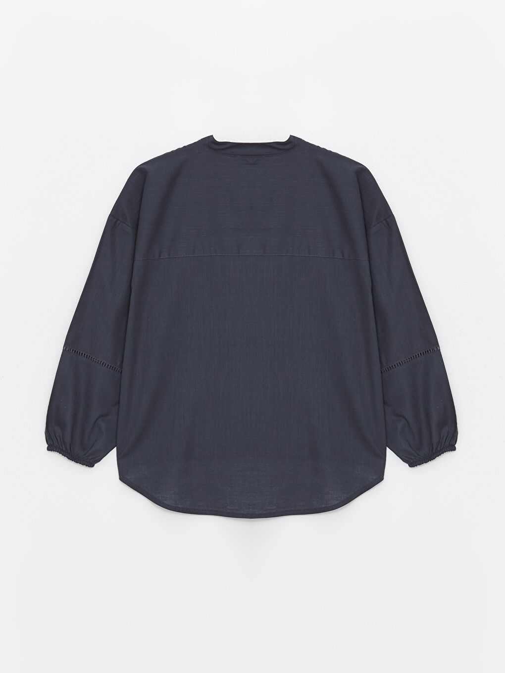 Notch Neck Plain Long Sleeve Oversize Women's Blouse-6