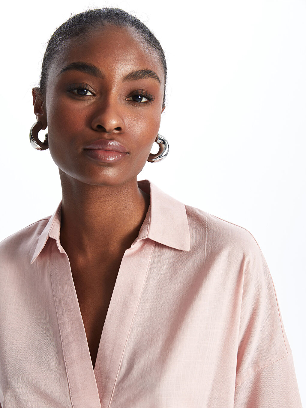 Polo Neck Plain Oversize Women's Blouse -S4AQ87Z8-FHP