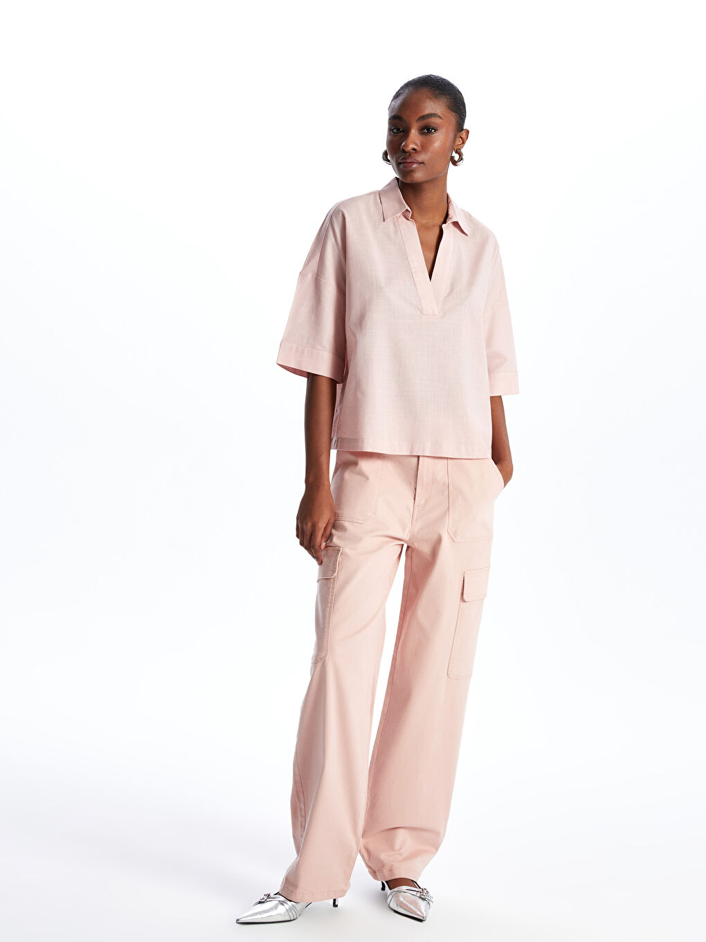 Polo Neck Plain Oversize Women's Blouse -S4AQ87Z8-FHP