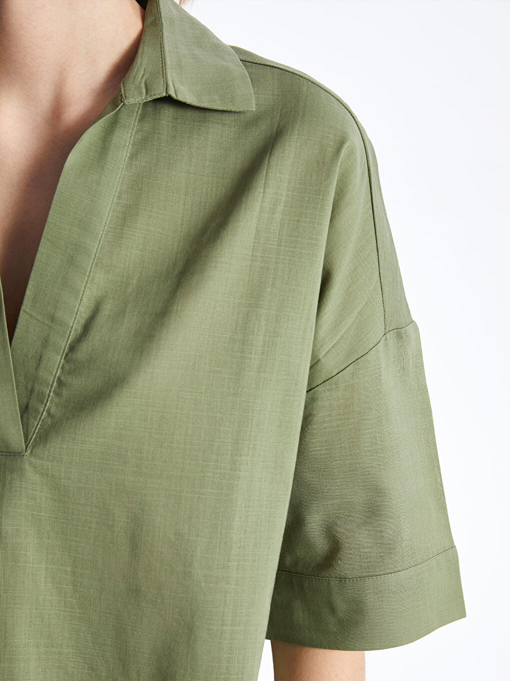 Polo Neck Plain Oversize Women's Blouse -S4AQ87Z8-GHY