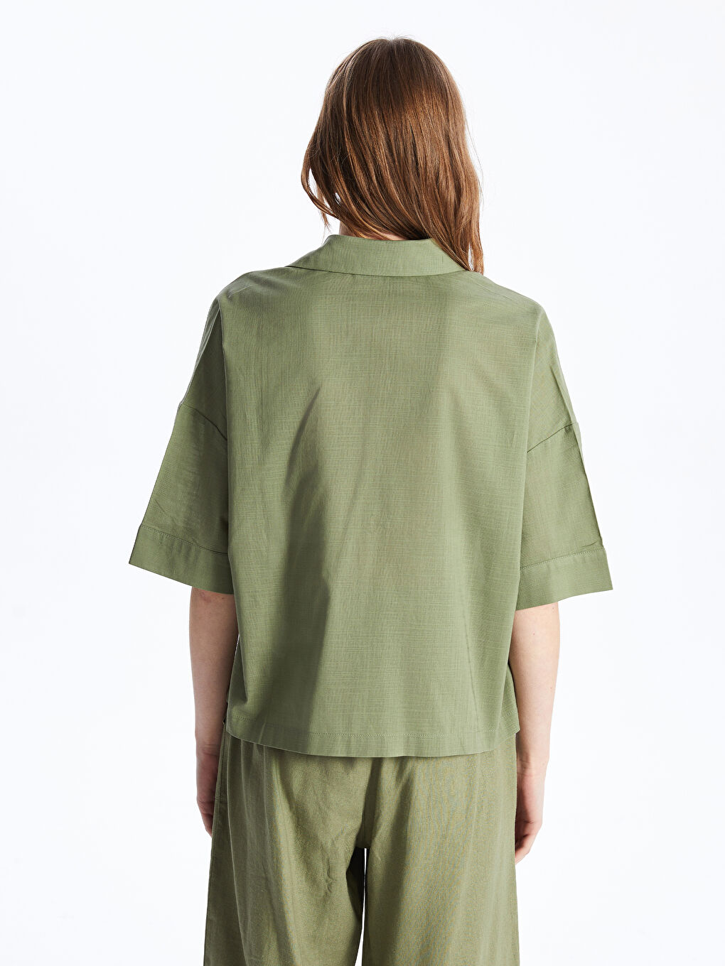 Polo Neck Plain Oversize Women's Blouse -S4AQ87Z8-GHY