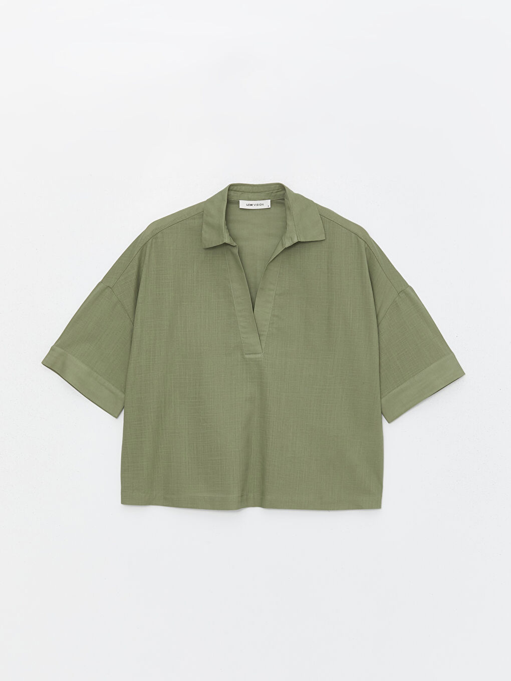 Polo Neck Plain Oversize Women's Blouse -S4AQ87Z8-GHY
