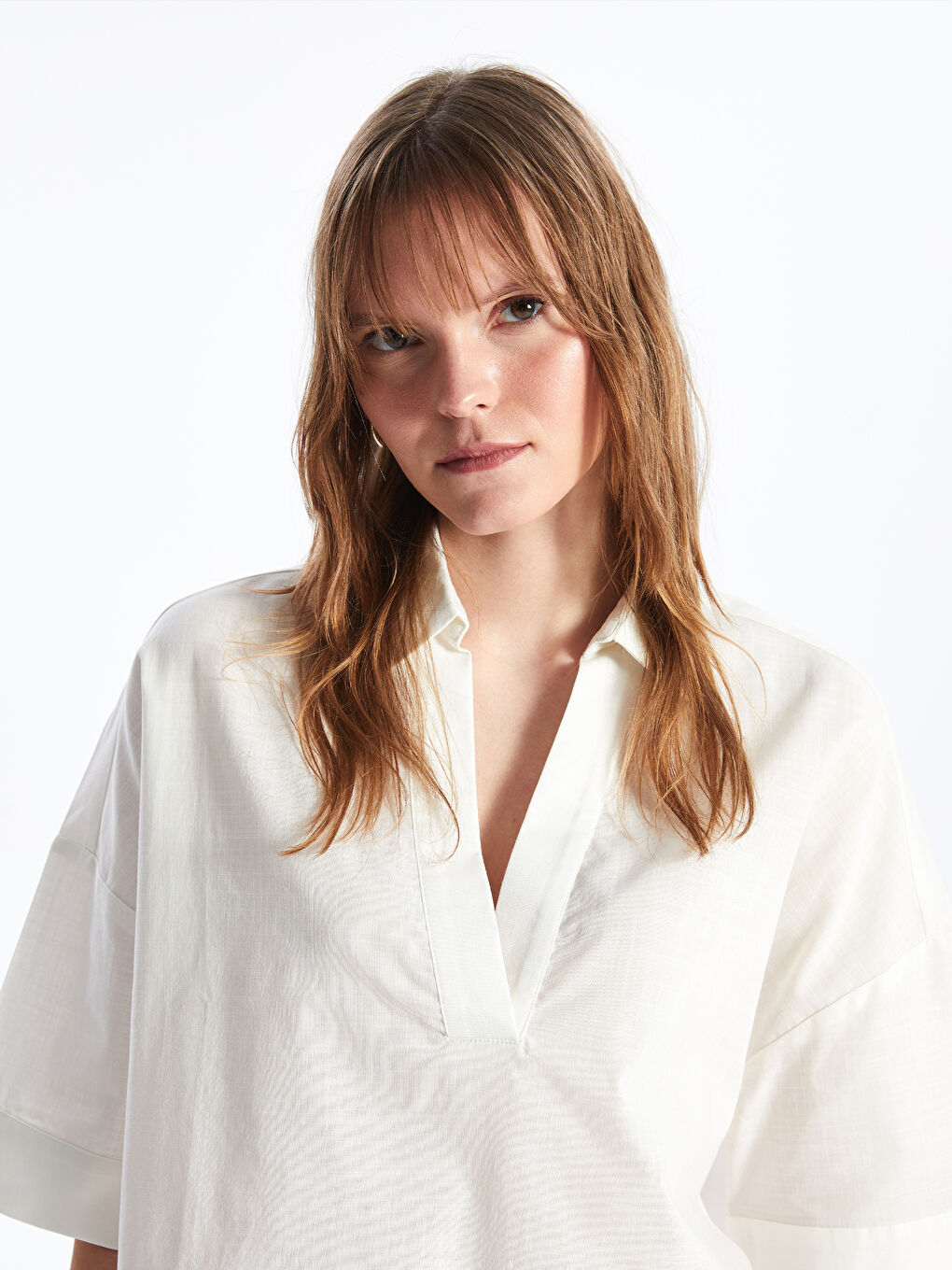 Polo Neck Plain Oversize Women's Blouse -S4AQ87Z8-R9J