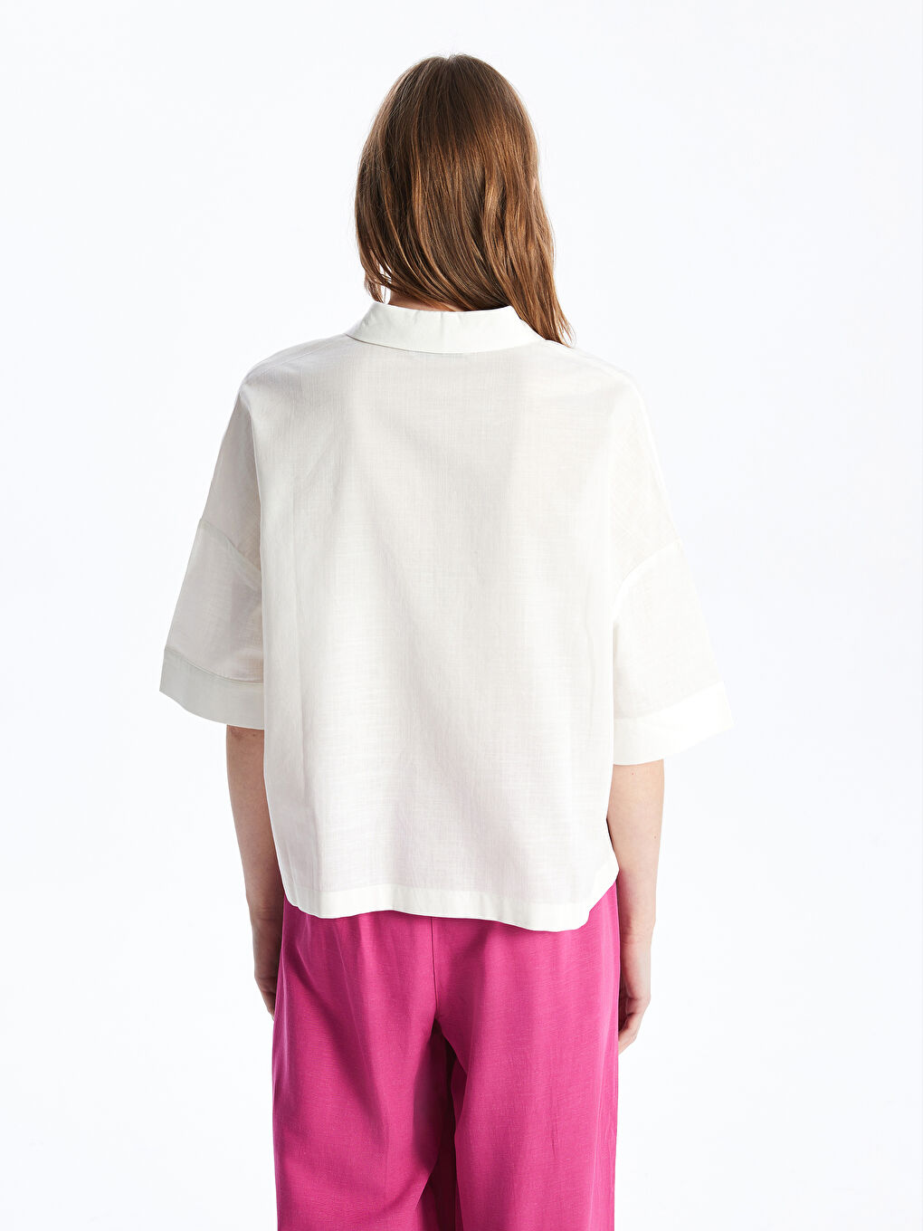 Polo Neck Plain Oversize Women's Blouse -S4AQ87Z8-R9J