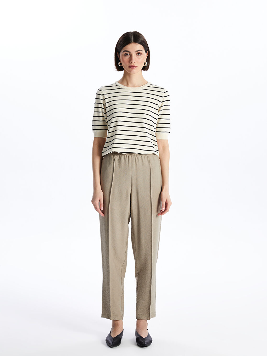 Women's Elastic Waist Relaxed Fit Linen-Look Trousers -S4AR06Z8-VVF