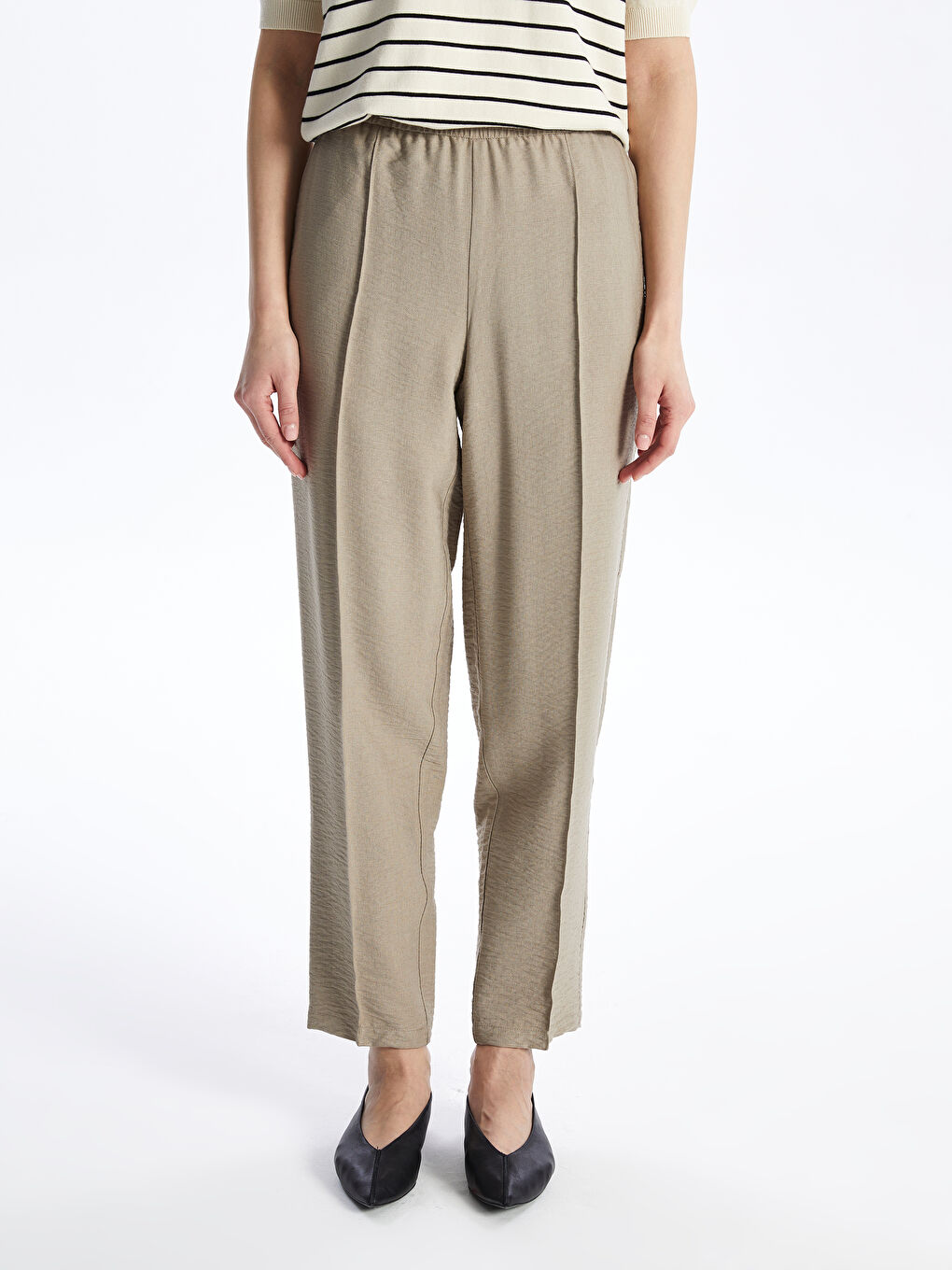 Women's Elastic Waist Relaxed Fit Linen-Look Trousers -S4AR06Z8-VVF