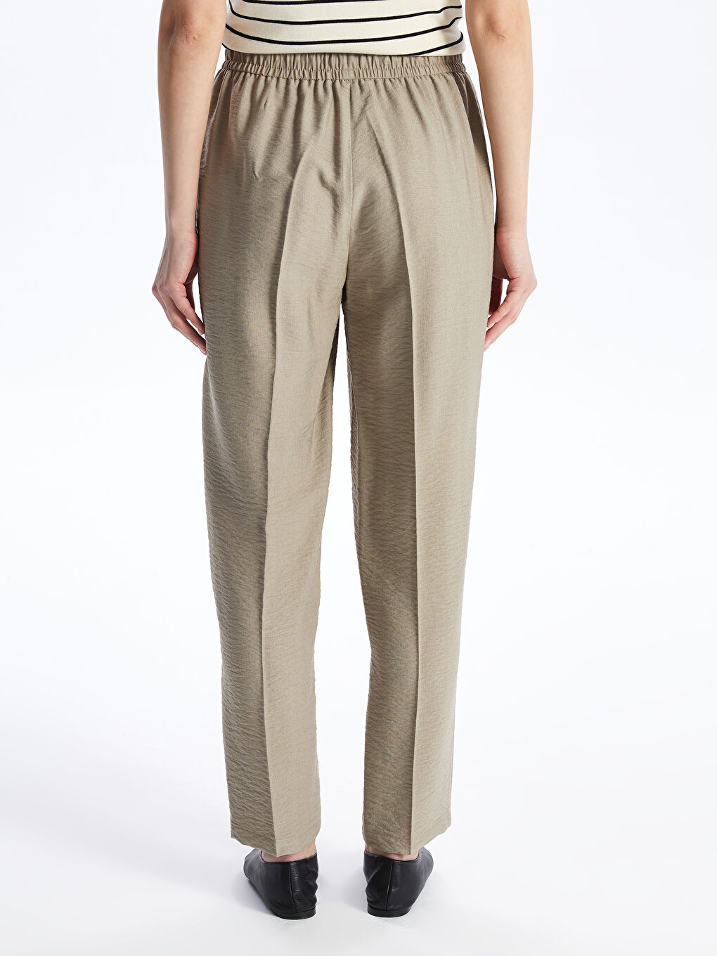 Women's Elastic Waist Relaxed Fit Linen-Look Trousers -S4AR06Z8-VVF