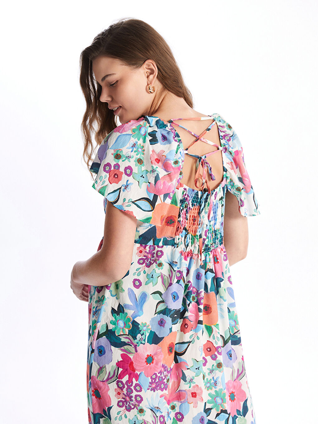 U Neck Floral Short Sleeve Maternity Dress -S4AR18Z8-LT9