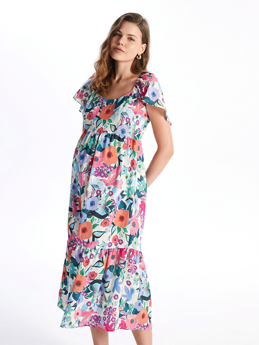 U Neck Floral Short Sleeve Maternity Dress -S4AR18Z8-LT9