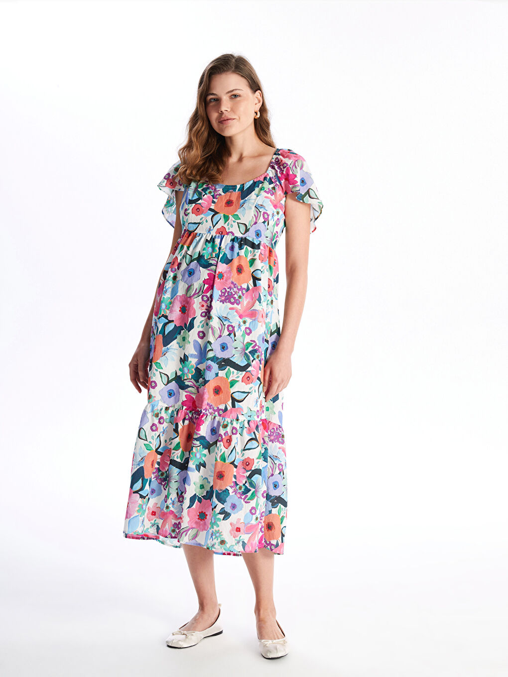 U Neck Floral Short Sleeve Maternity Dress -S4AR18Z8-LT9
