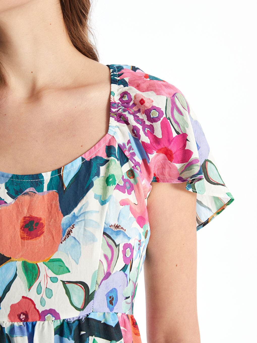 U Neck Floral Short Sleeve Maternity Dress -S4AR18Z8-LT9