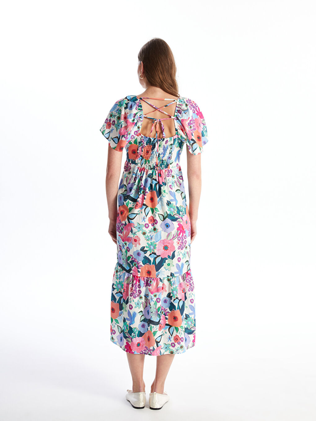 U Neck Floral Short Sleeve Maternity Dress -S4AR18Z8-LT9