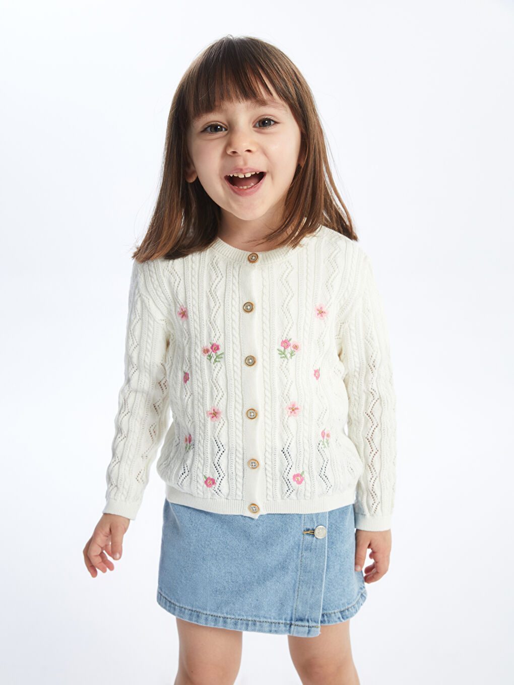 Crew Neck Embroidered Baby Girl Knitwear Cardigan -S4AR23Z1-FDW
