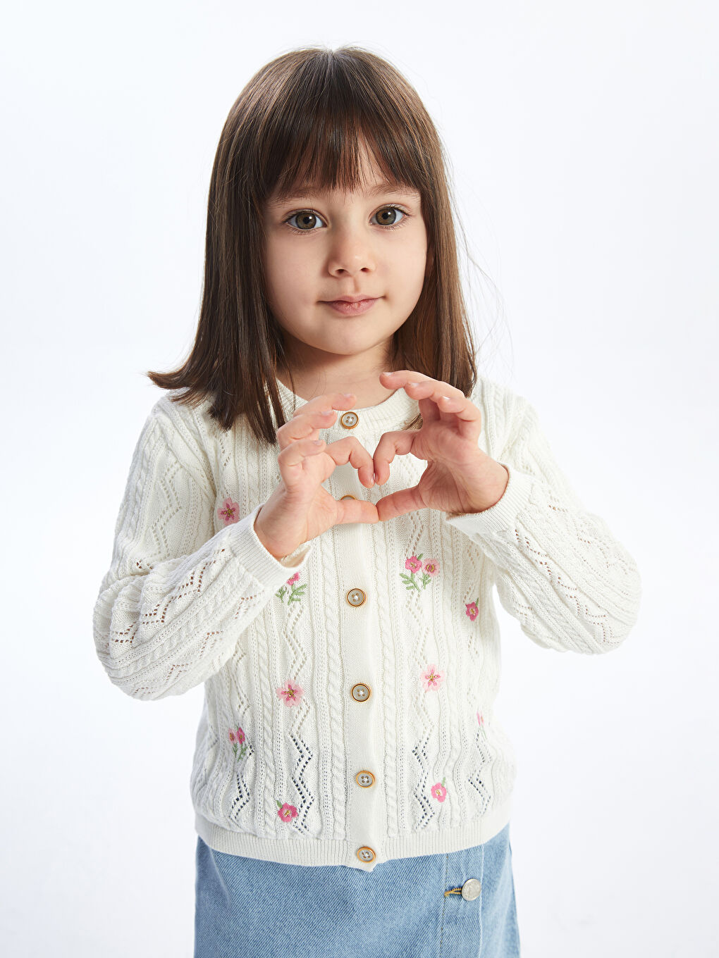 Crew Neck Embroidered Baby Girl Knitwear Cardigan -S4AR23Z1-FDW