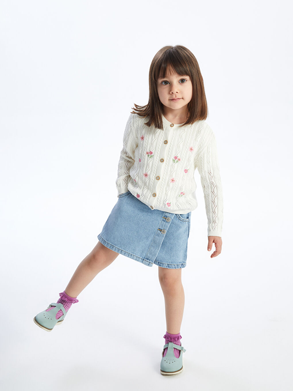 Crew Neck Embroidered Baby Girl Knitwear Cardigan -S4AR23Z1-FDW