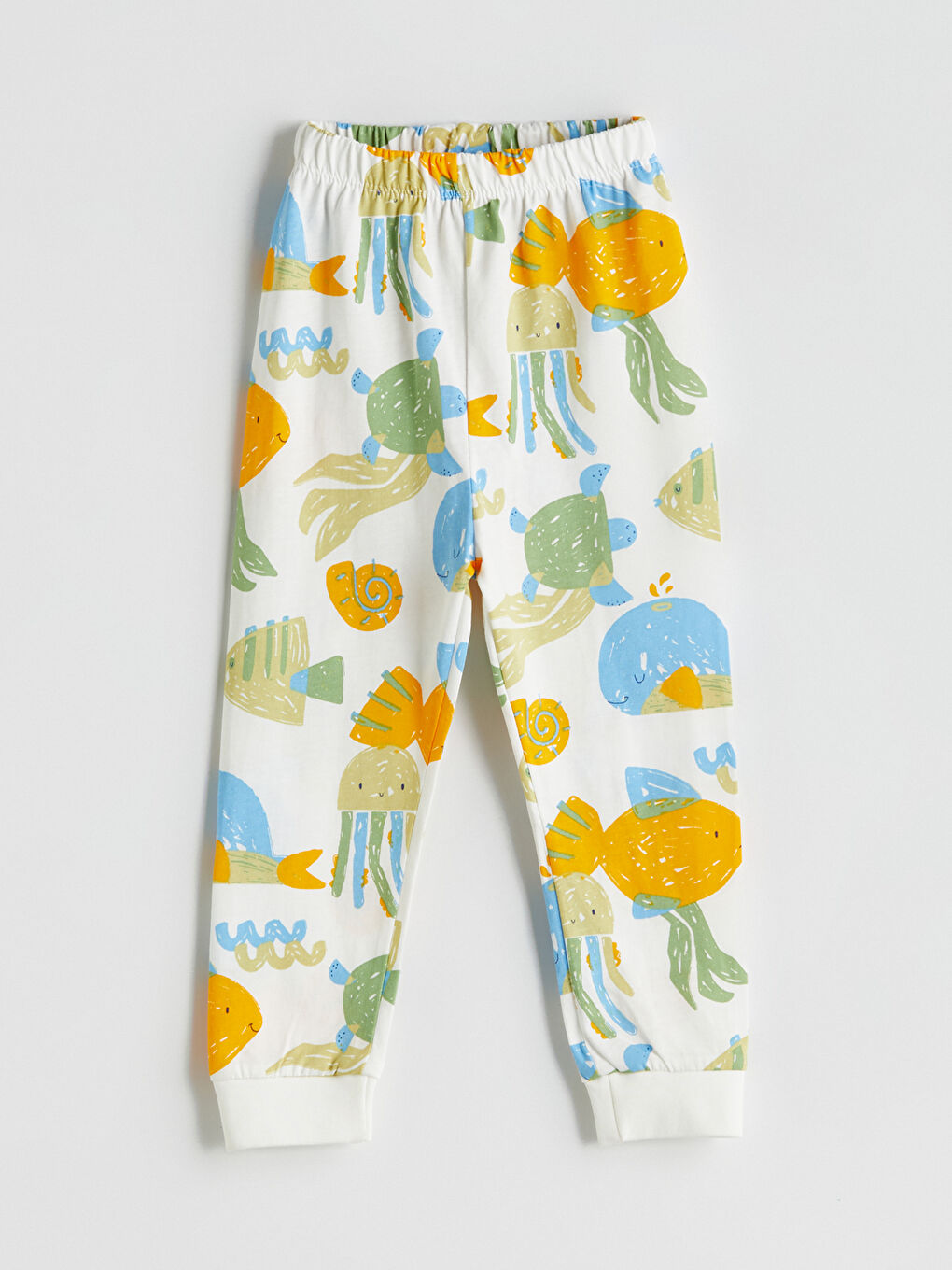 Ekru Beli Lastikli Desenli Erkek Bebek Pijama Alt