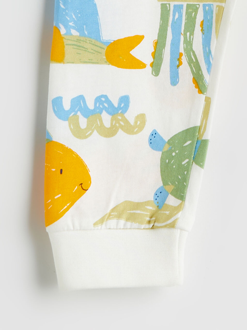 Ekru Beli Lastikli Desenli Erkek Bebek Pijama Alt-1