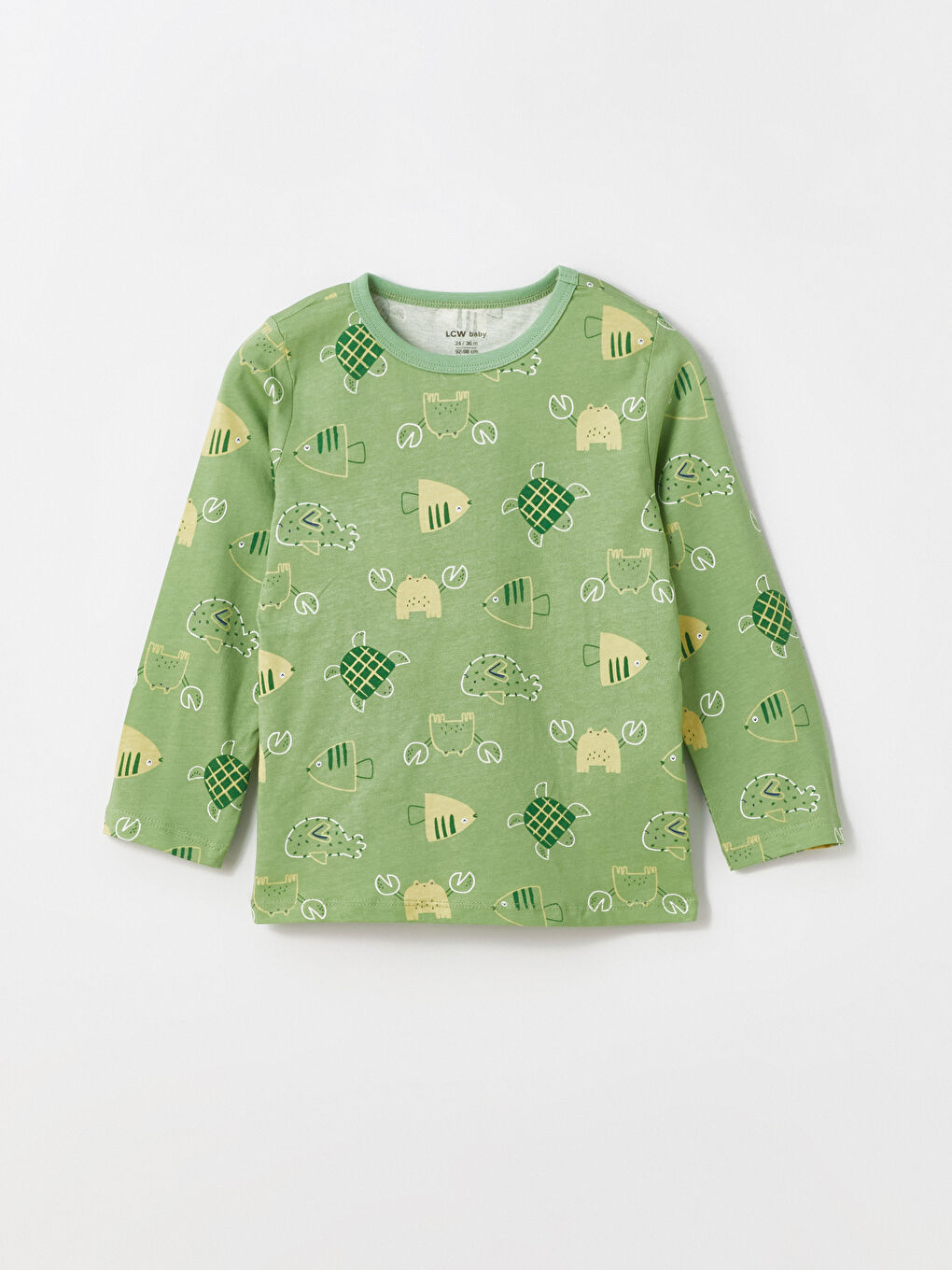 Ekru Bisiklet Yaka Uzun Kollu Baskılı Erkek Bebek Pijama Takımı 2'li-1