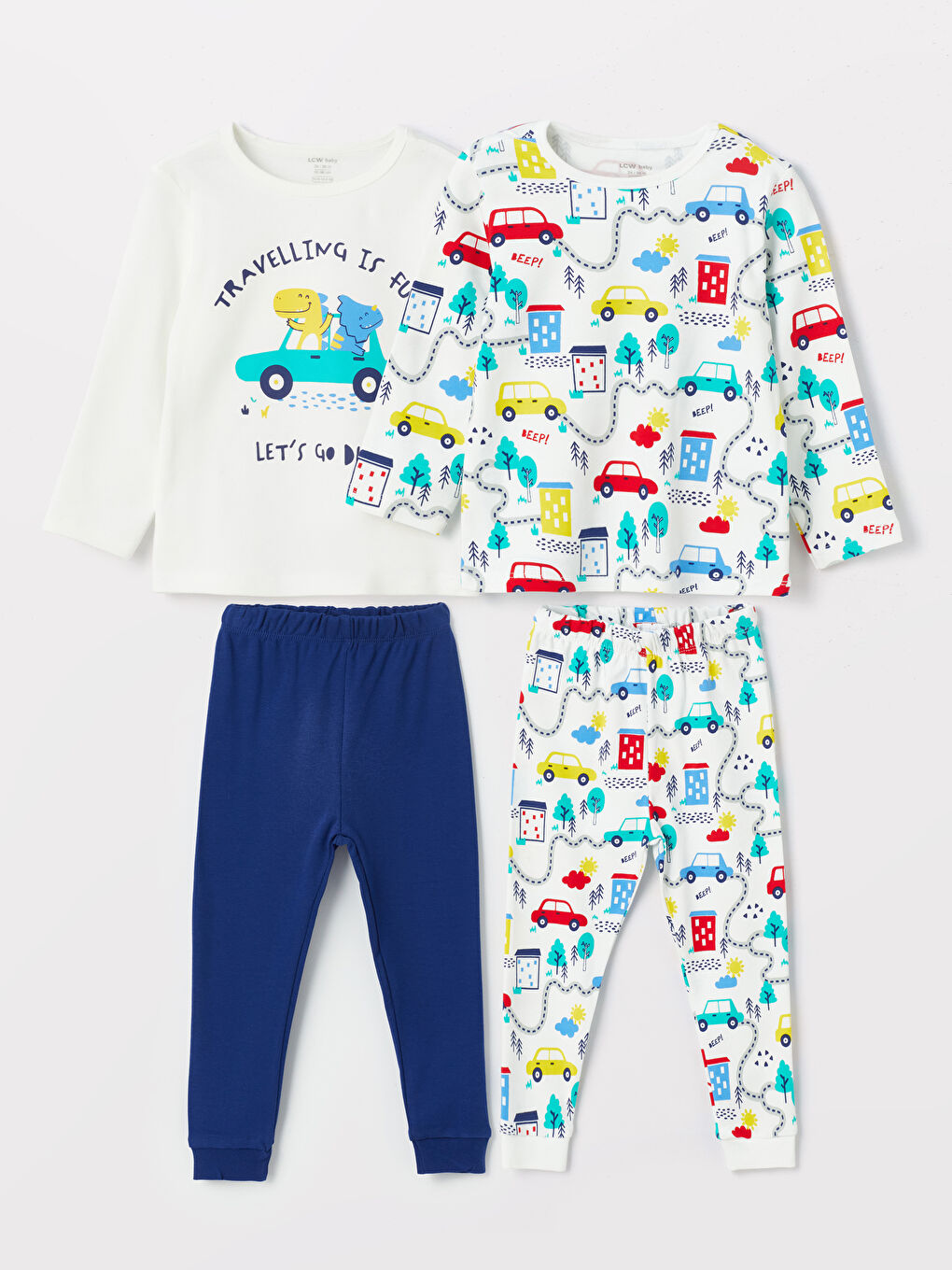 Crew Neck Long Sleeve Printed Baby Boy Pyjamas Set 2-Pack