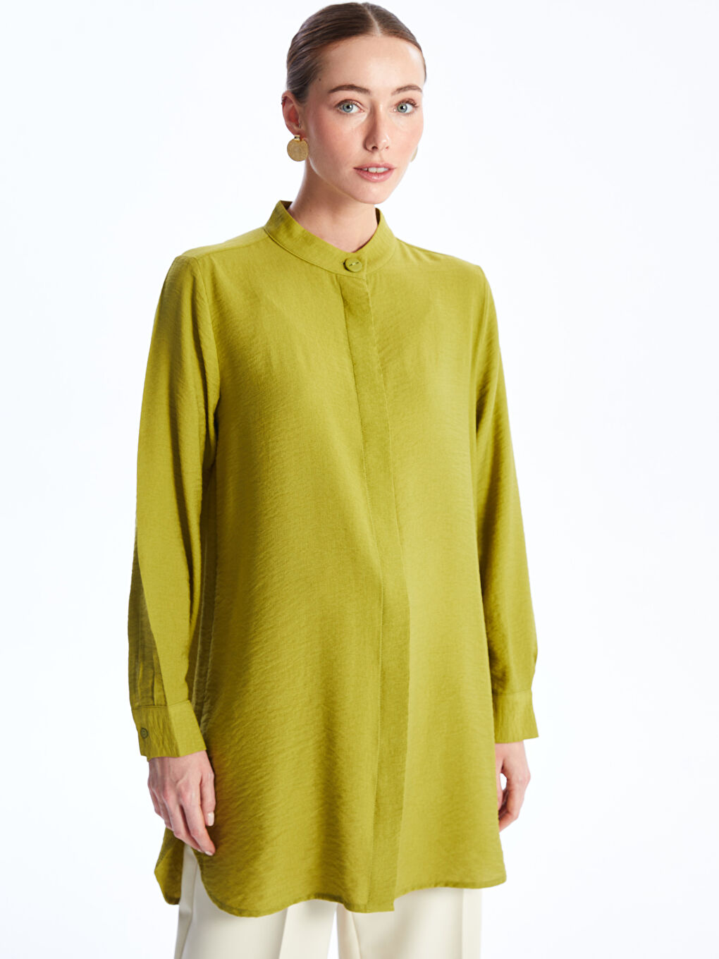 Collar Plain Long Sleeve Women's Shirt Tunic -S4AR76Z8-SZR