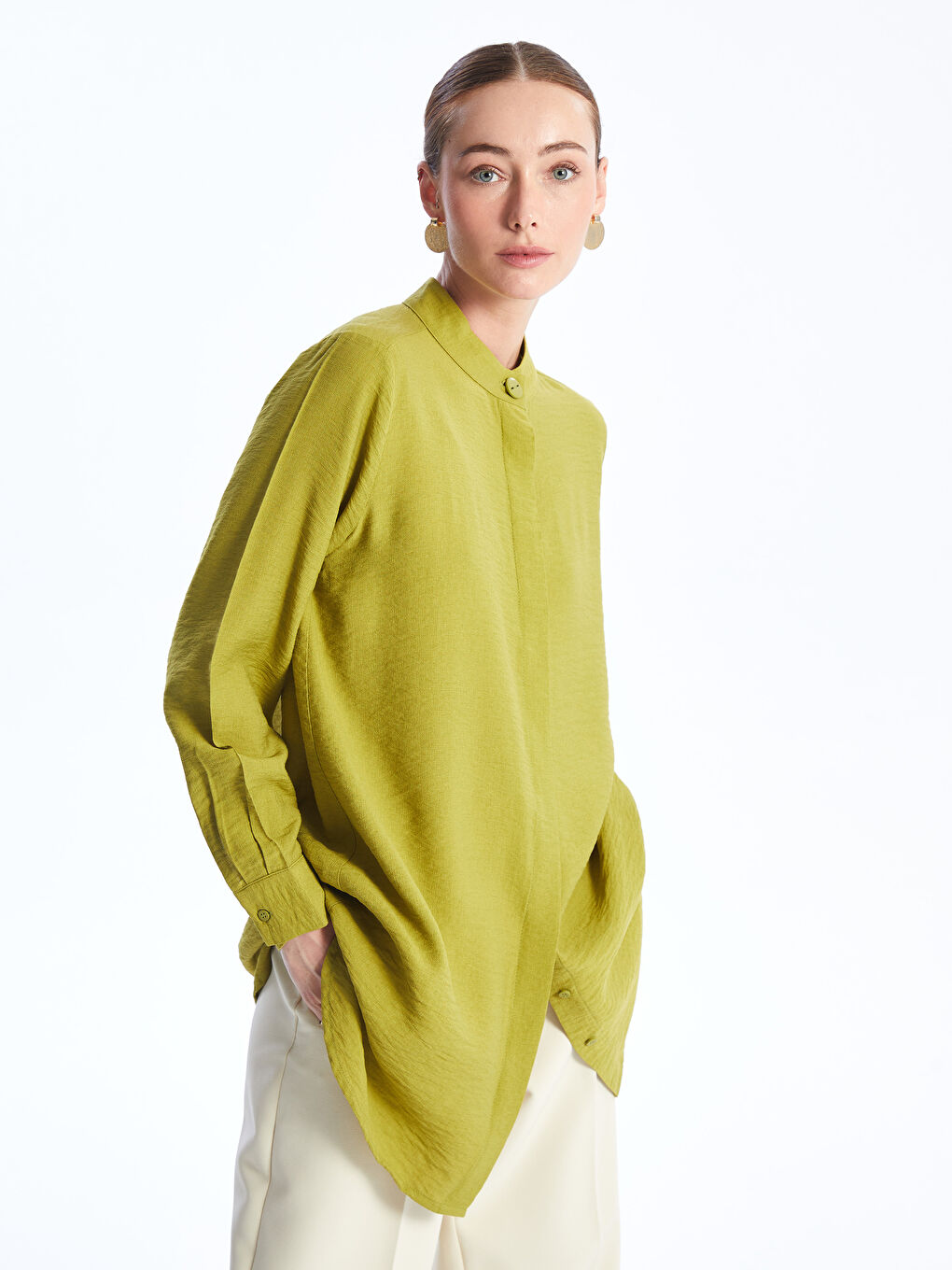 Collar Plain Long Sleeve Women's Shirt Tunic -S4AR76Z8-SZR