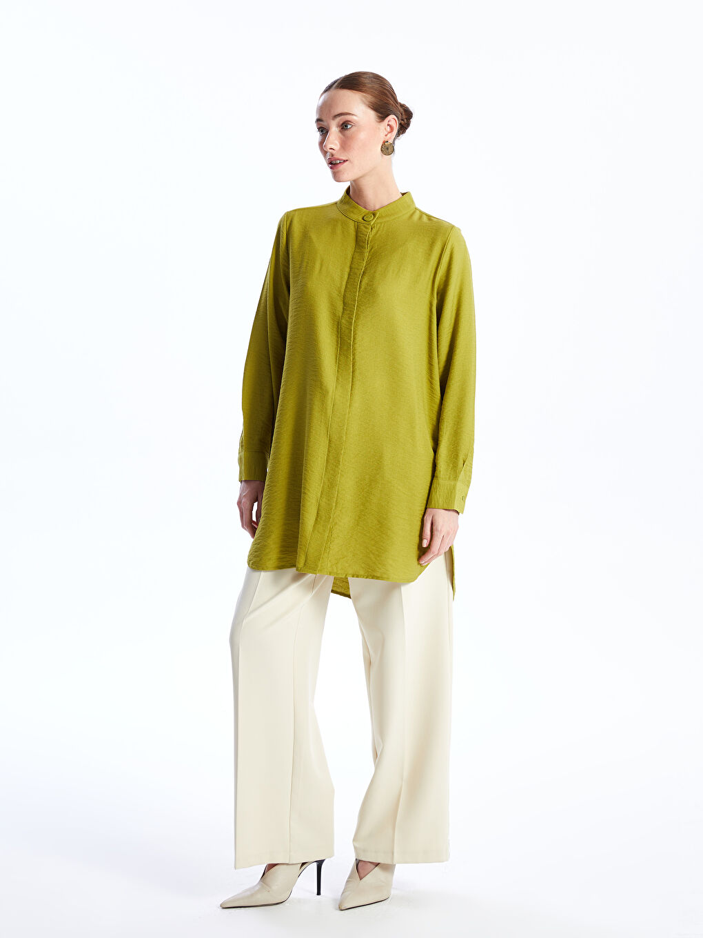 Collar Plain Long Sleeve Women's Shirt Tunic -S4AR76Z8-SZR