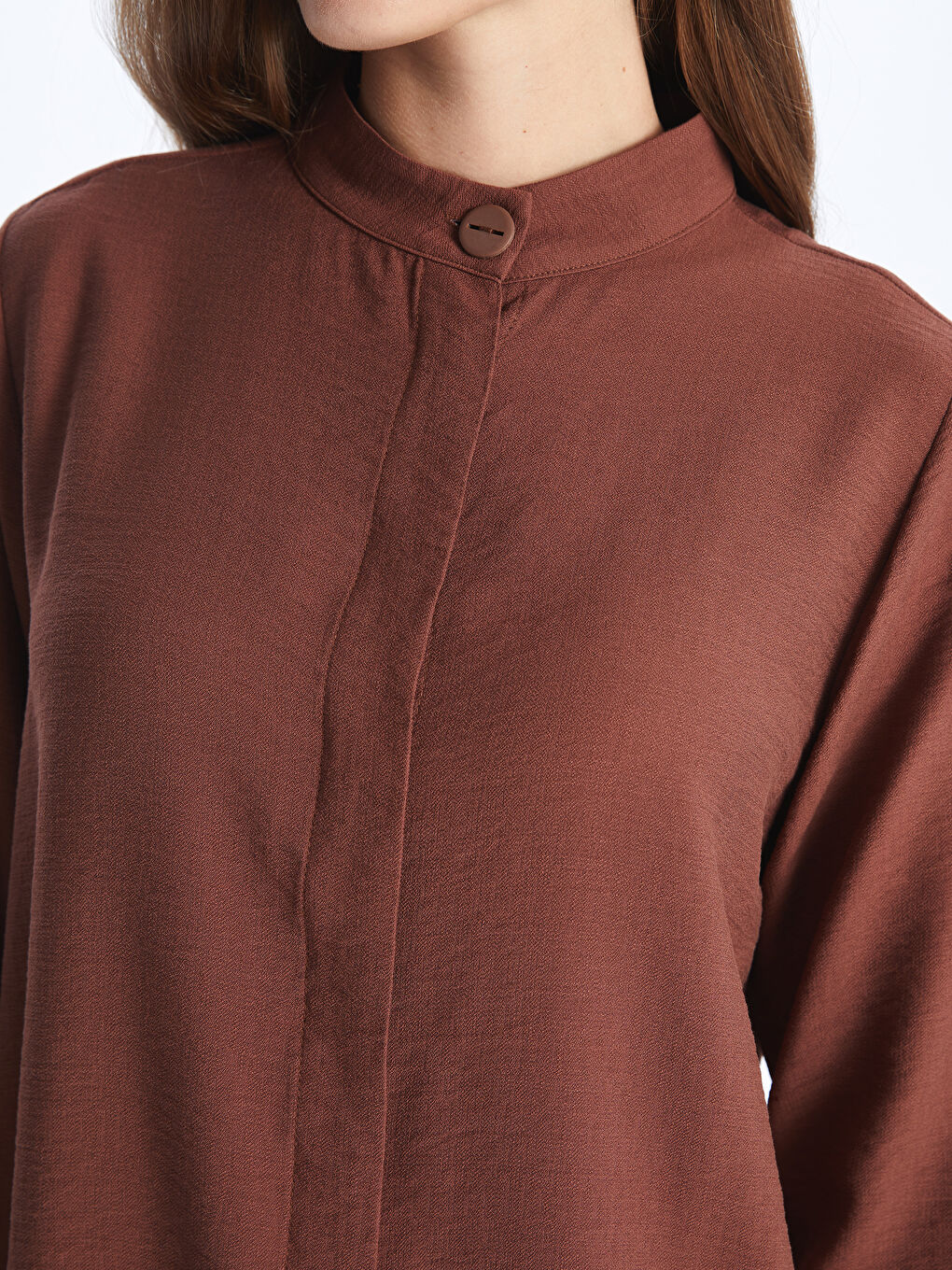 Kahverengi Hakim Yaka Kadın Gömlek Tunik-2