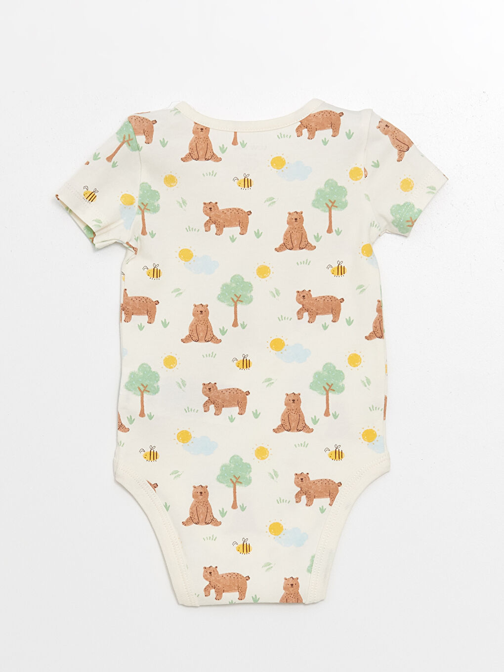 LCW baby Ekru Bisiklet Yaka Kısa Kollu Baskılı Çıtçıtlı Body ve Şort 2'li Takım - 2